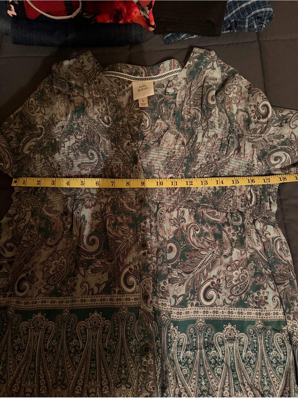 Knox Rose Paisley Button-Front Top in Green and Brown - Picture 3 of 4